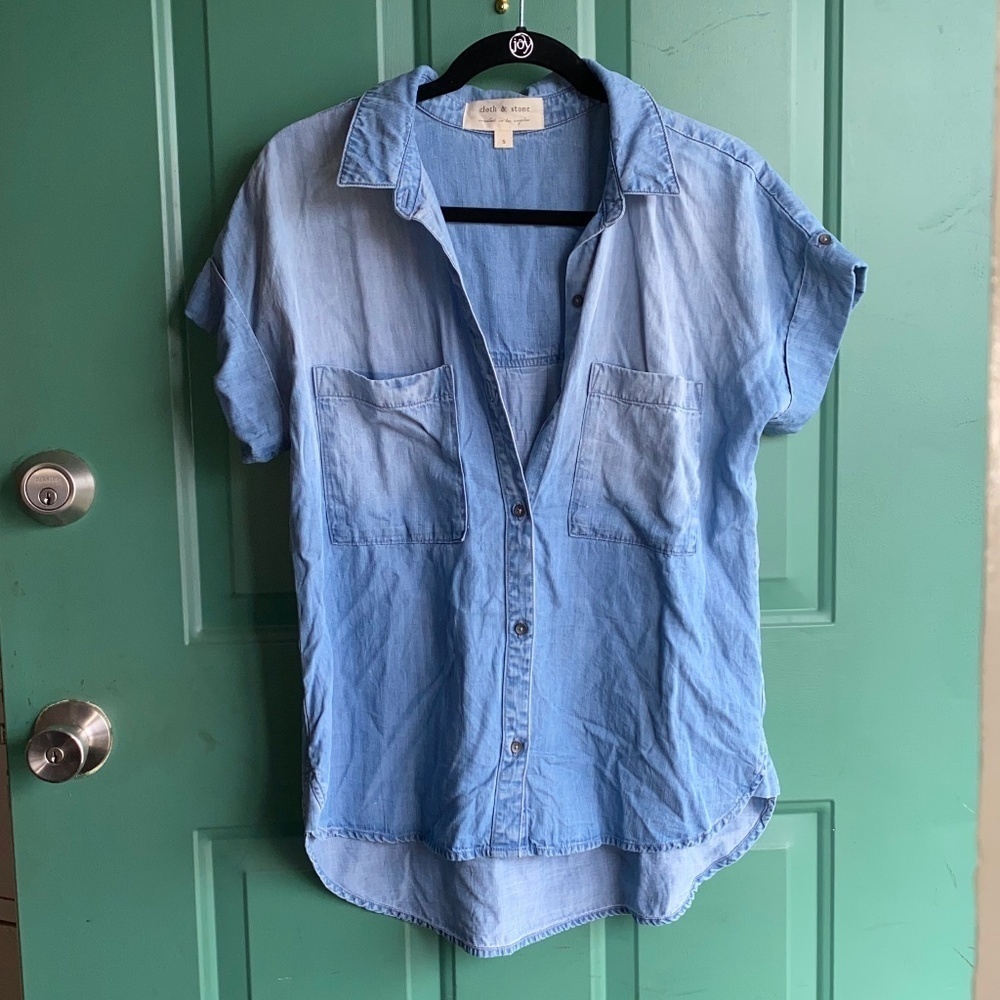 cloth & stone Light Blue Button-Front Short Sleeve Shirt